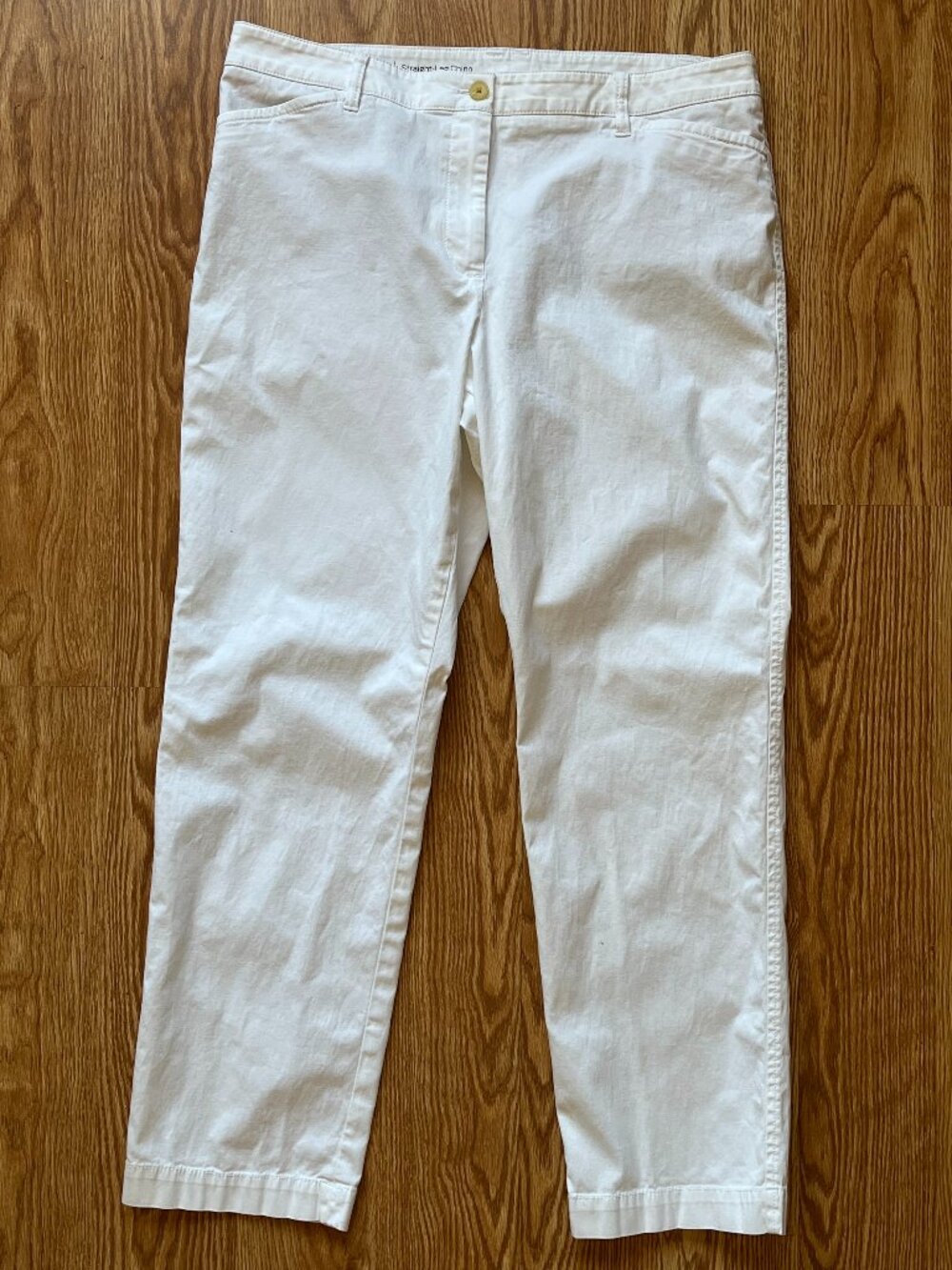 Talbots White Cotton Straight Leg Chino Pants Womens Size 14 Flat Front Preppy